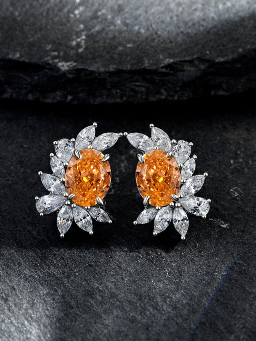 Rose orange [e 2049] 925 Sterling Silver High Carbon Diamond Geometric Dainty Stud Earring